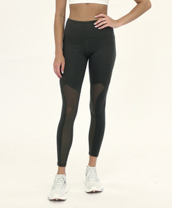 Seaav Sustainable Activewear High-Rise Mesh Legging with Pockets in Dark Olive Green 2