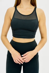 Seaav Sustainable Activewear Mesh Sports Bra Top in Black